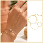 Gold Stainless Steel Hand Chain Ring Bracelet for Women