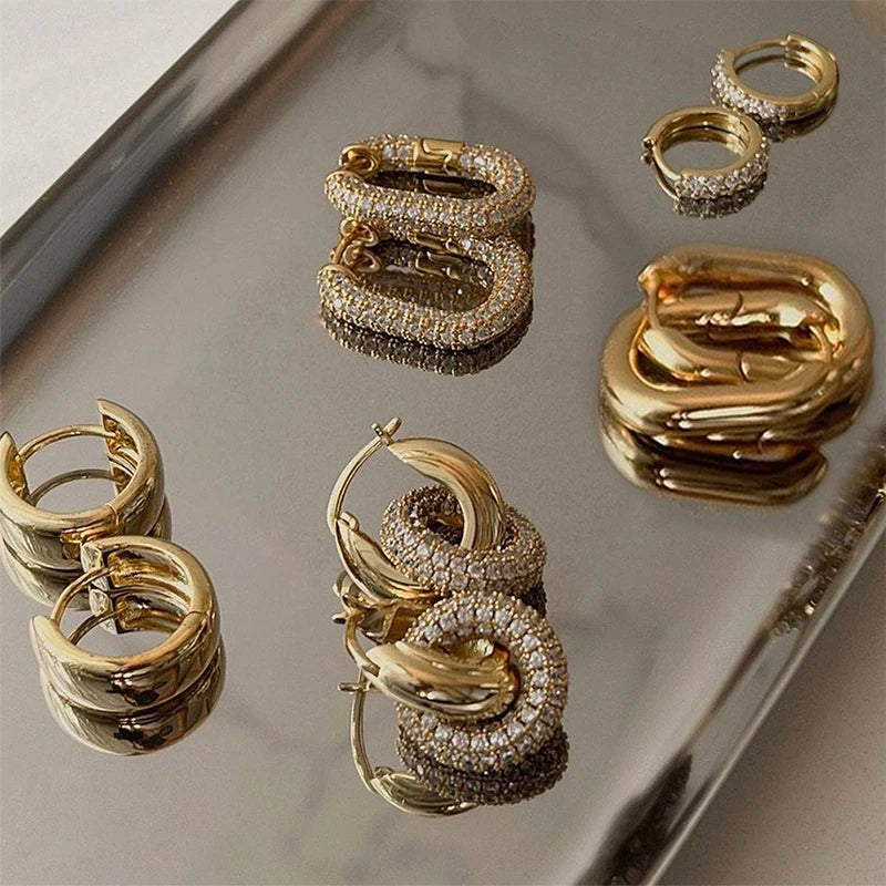 CZ Zircon Gold Plated Huggie Hoop Earrings for Women