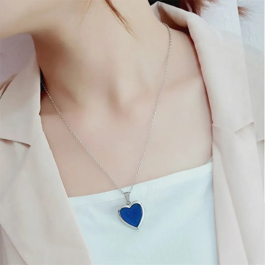 Heart Shape Color Changing Mood Locket Necklace Stainless Steel