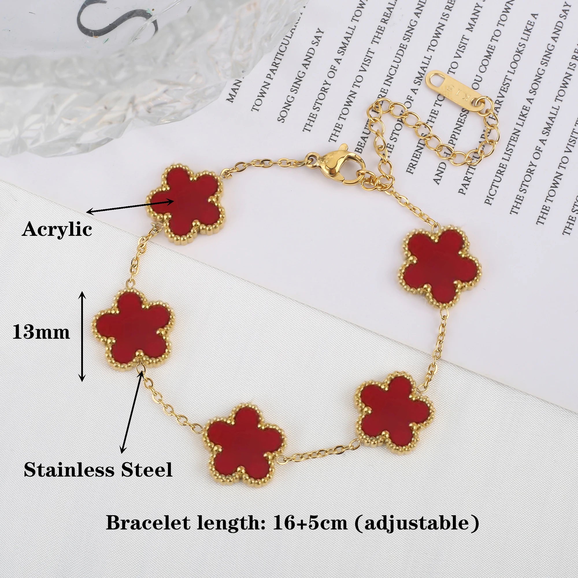 Five Leaf Flower Bracelet in Stainless Steel for Women
