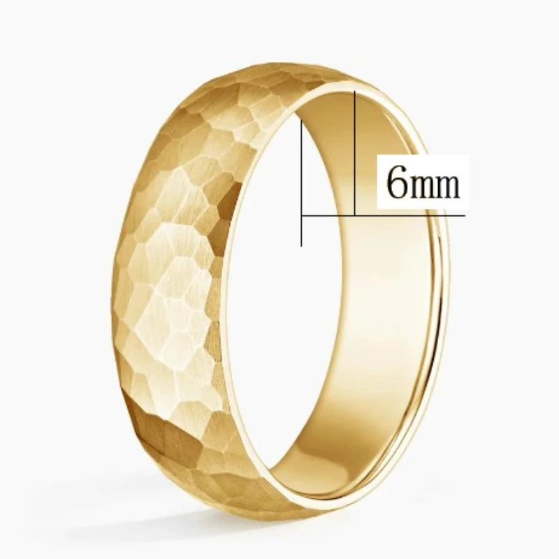 Stainless Steel Couple Ring Hammered Multi-faceted Wedding Jewelry