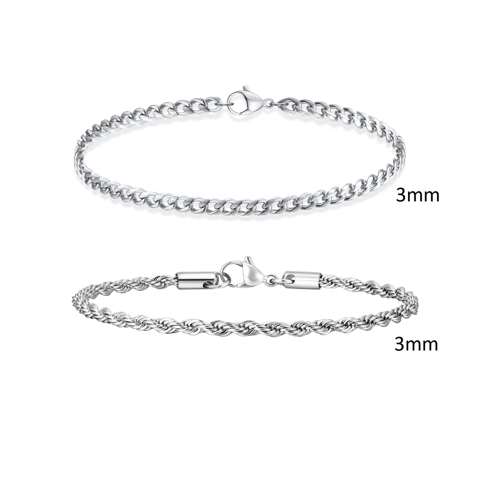 Men's Stainless Steel Chain Bracelets 2pcs Set in Silver Gold Black