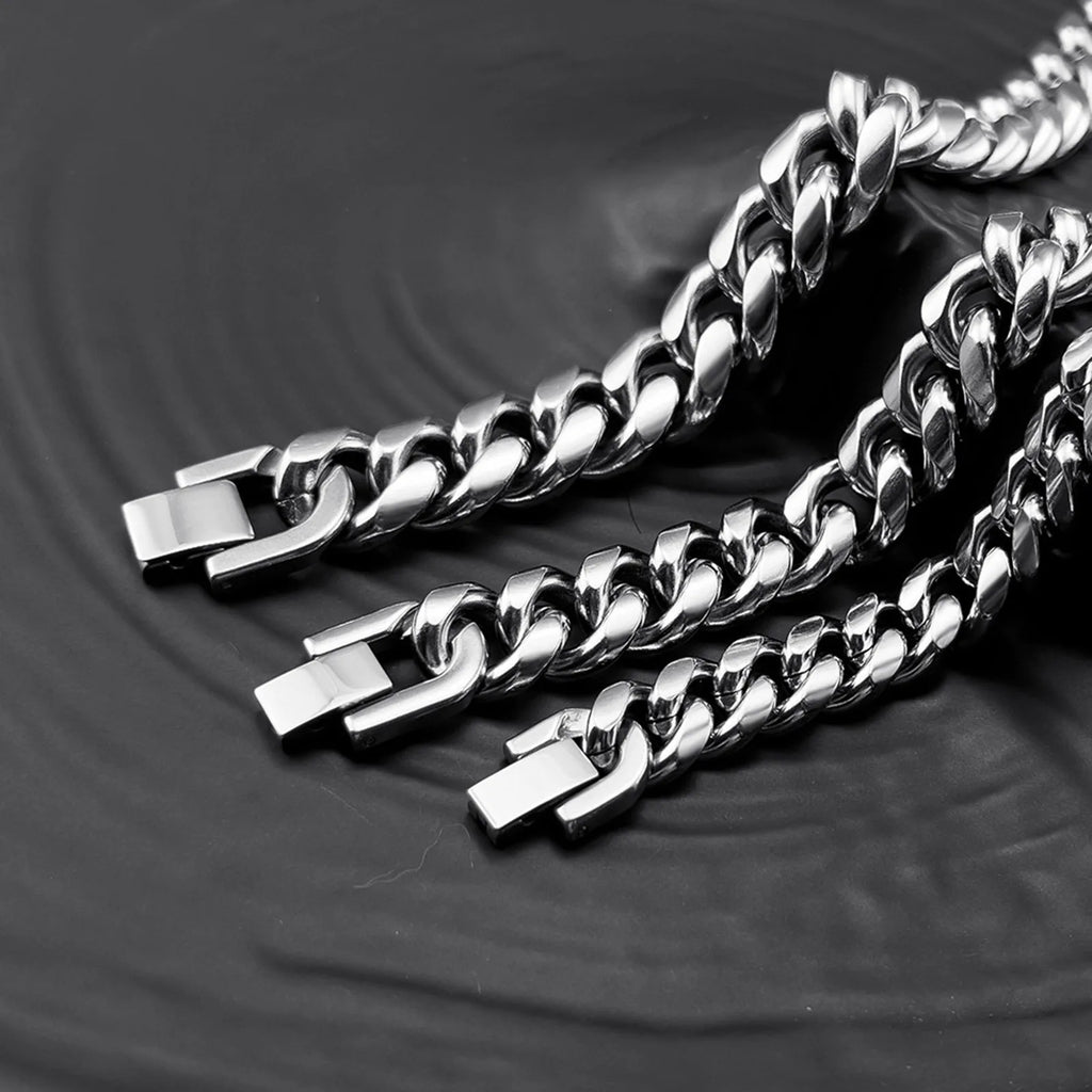 Cuban Chain Bracelets VNOX 6/8/10/12mm Stainless Steel Silver