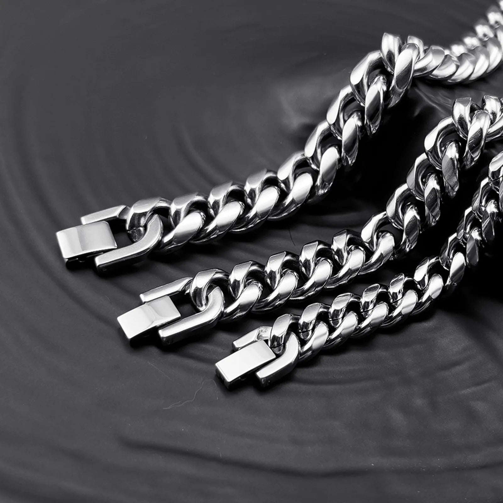 Cuban Chain Bracelets VNOX 6/8/10/12mm Stainless Steel Silver