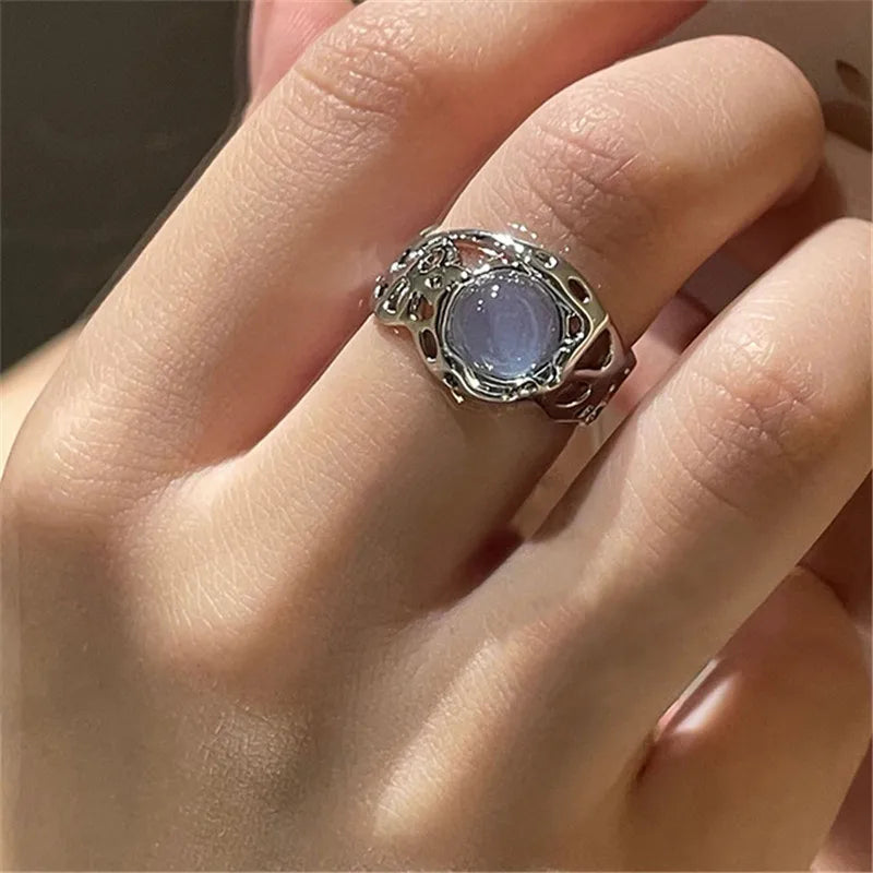 Kpop Gothic Heart Metal Ring for Women in Silver Color