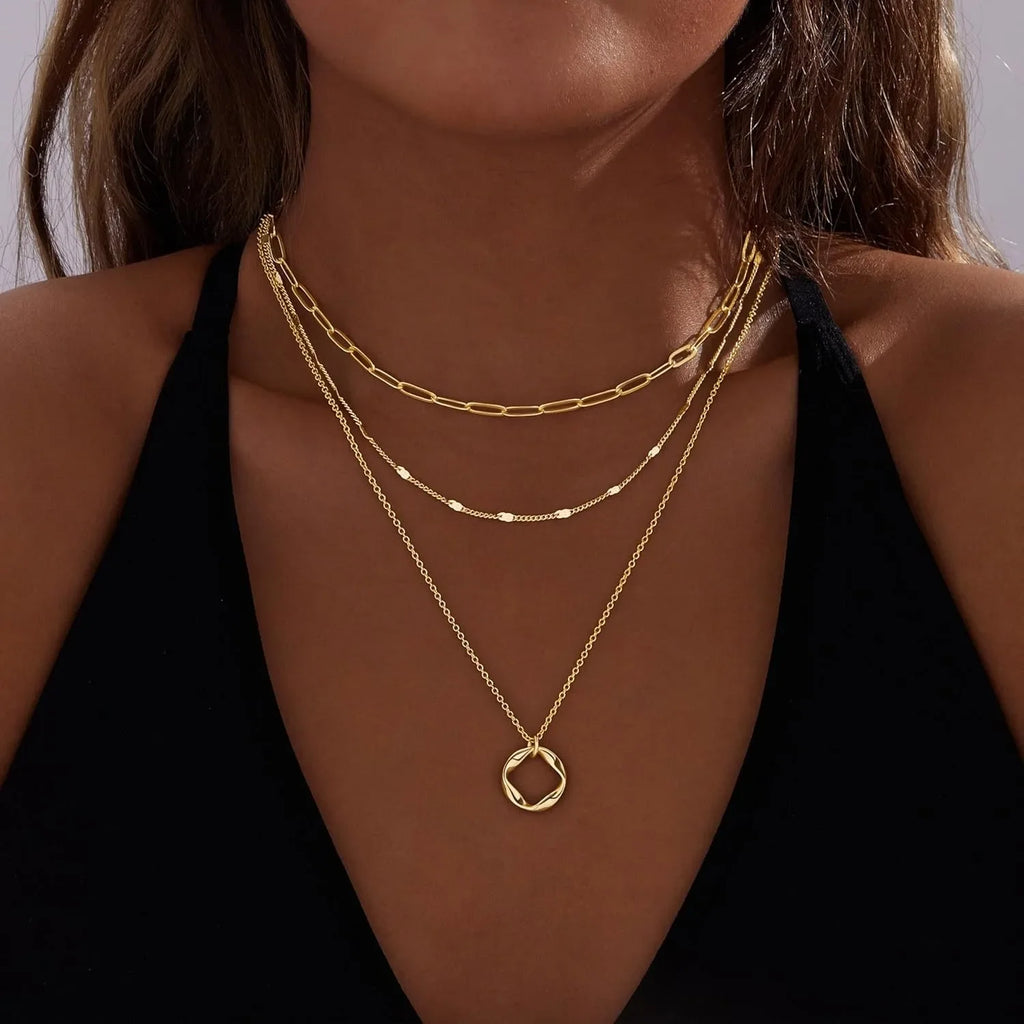 14k Gold Plated Layered Necklace Set for Women