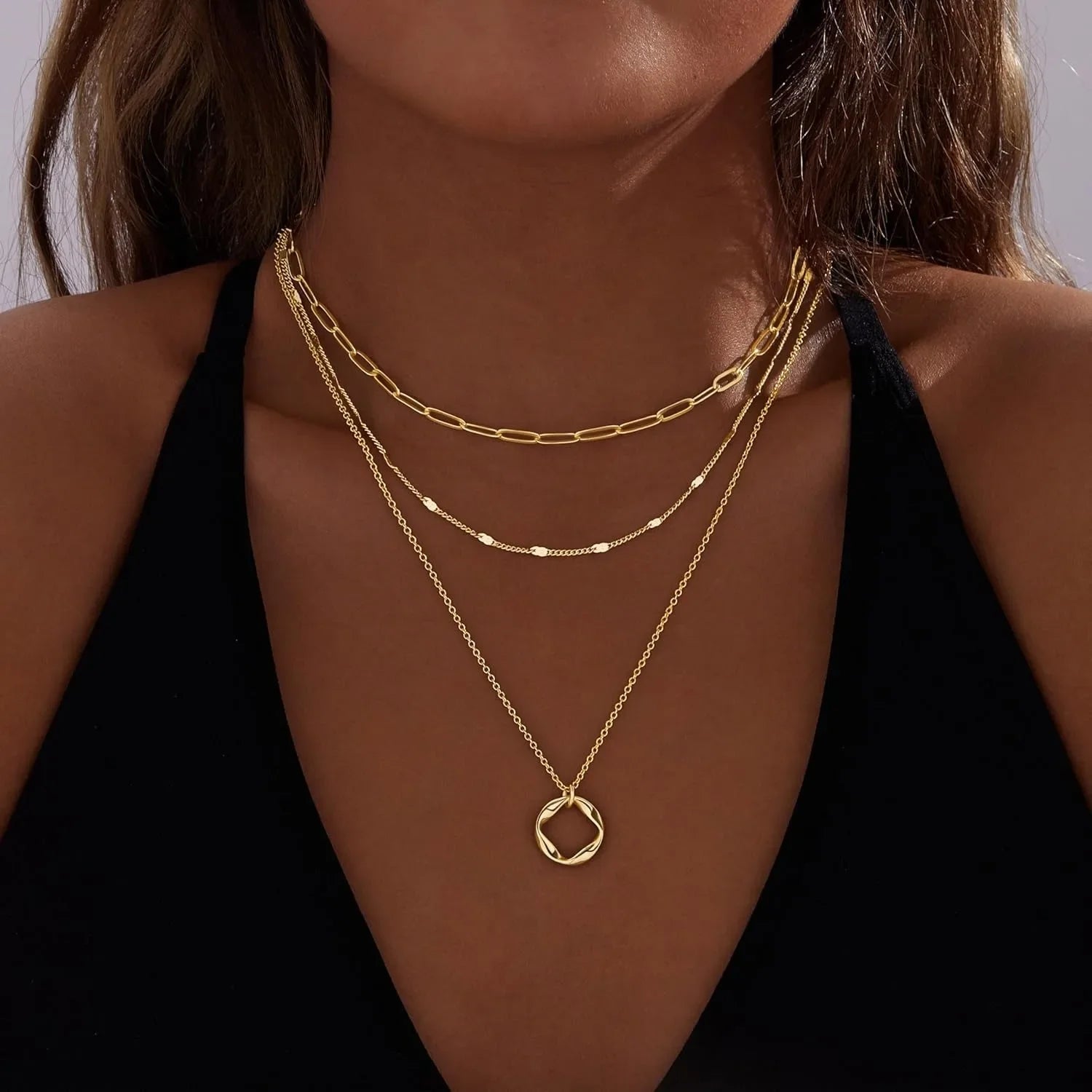 14k Gold Plated Layered Necklace Set for Women