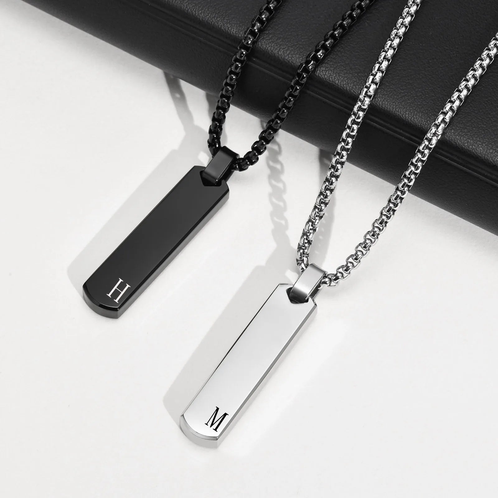 Stainless Steel Initials Vertical Bar Necklace for Men