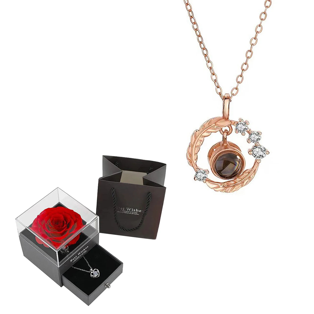 Projection Necklace Set With Heart Pendant and Gift Box