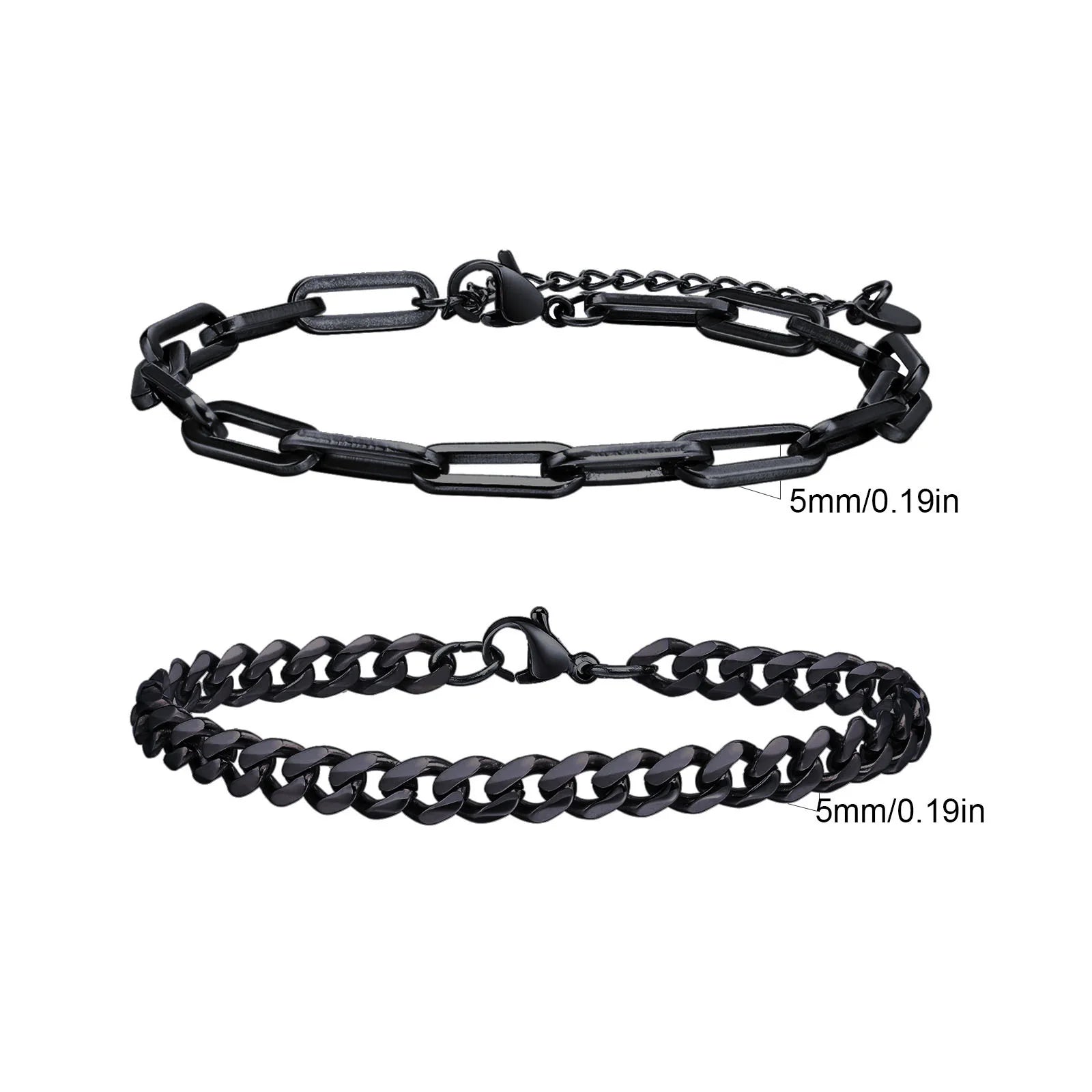 Men's Stainless Steel Chain Bracelets 2pcs Set in Silver Gold Black