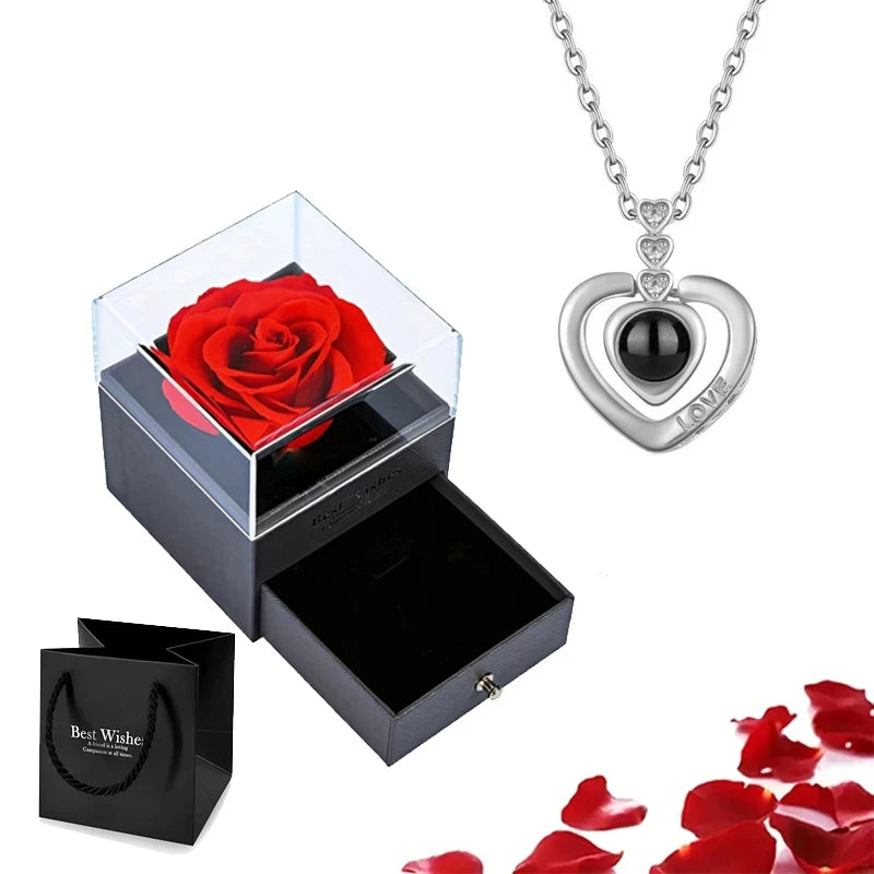Projection Necklace Set With Heart Pendant and Gift Box