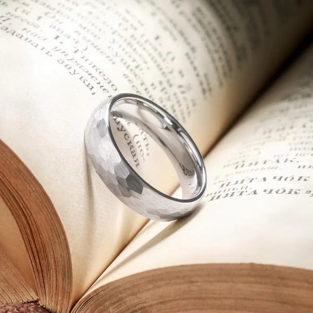 Stainless Steel Couple Ring Hammered Multi-faceted Wedding Jewelry