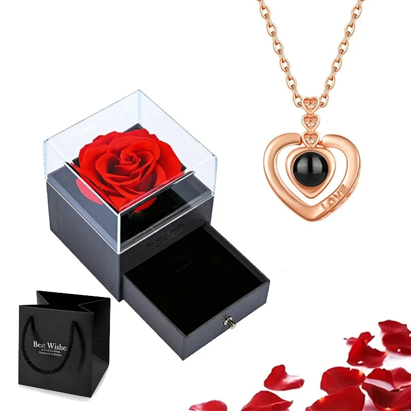 Projection Necklace Set With Heart Pendant and Gift Box