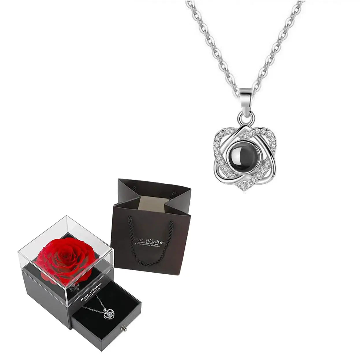 Projection Necklace Set With Heart Pendant and Gift Box