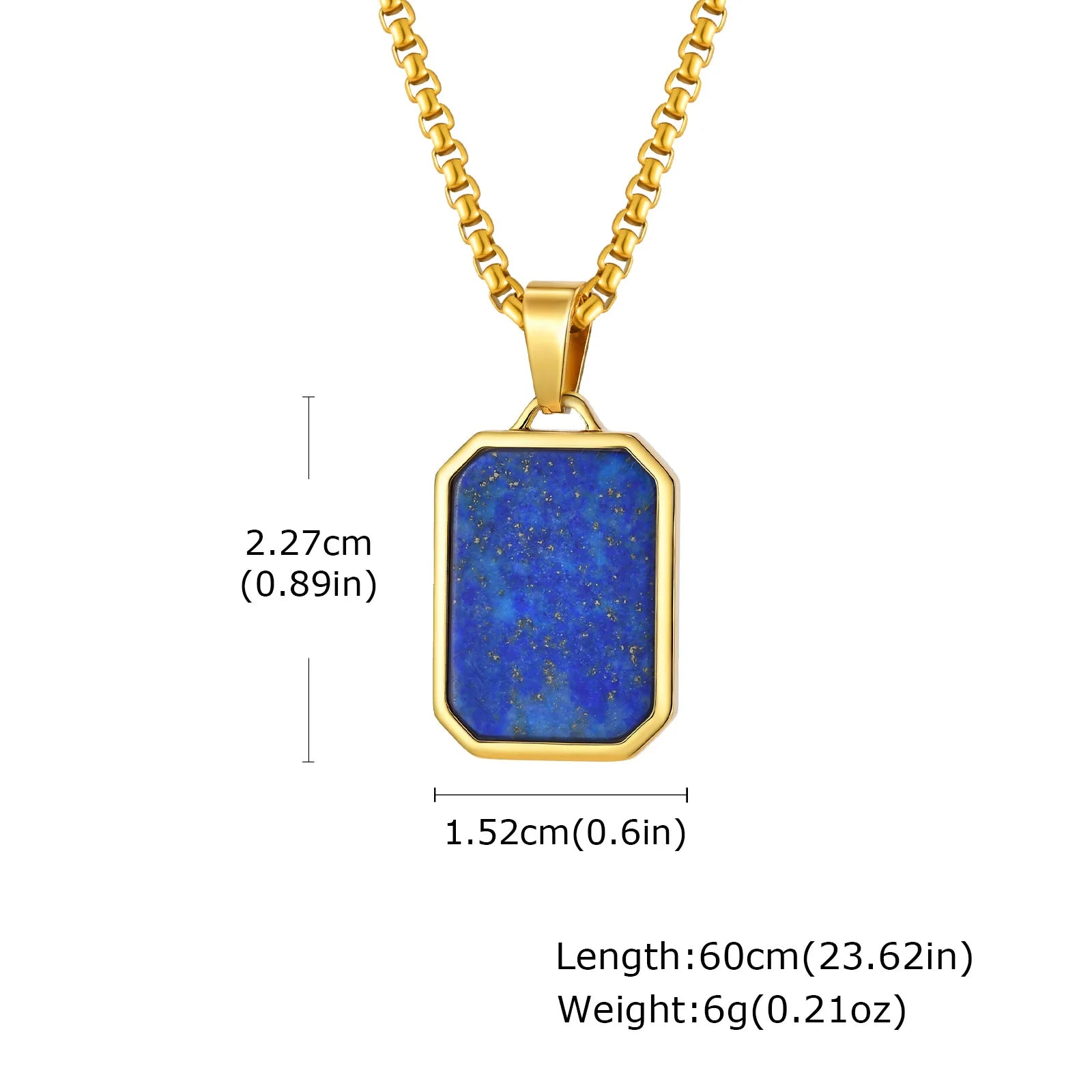 Square Natural Stone Pendant Necklace for Men in Stainless Steel