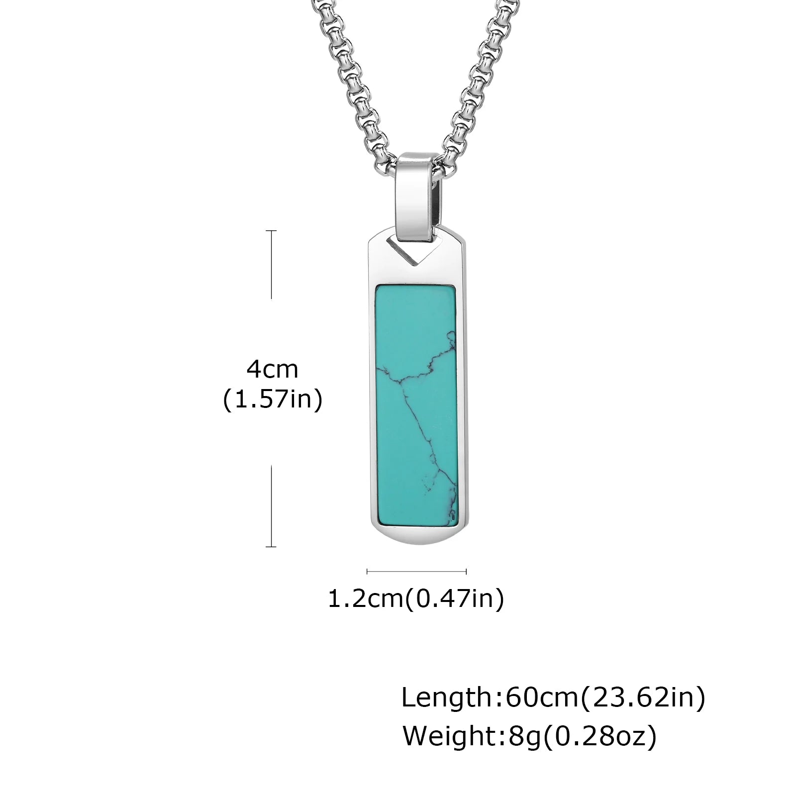 Square Natural Stone Pendant Necklace for Men in Stainless Steel