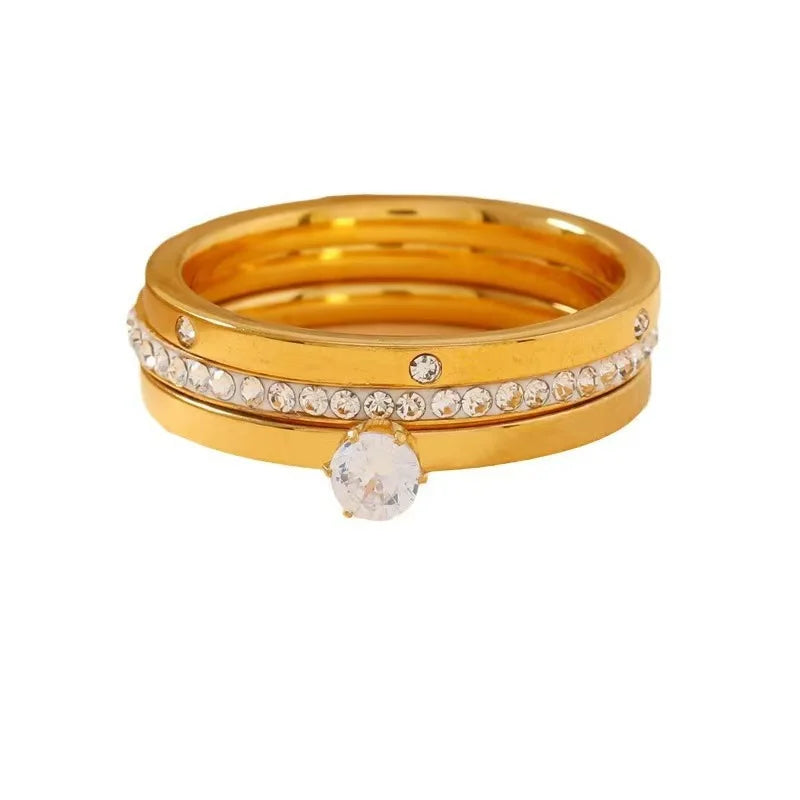 Stainless Steel Three-Piece Ring Set for Women by HYFAD