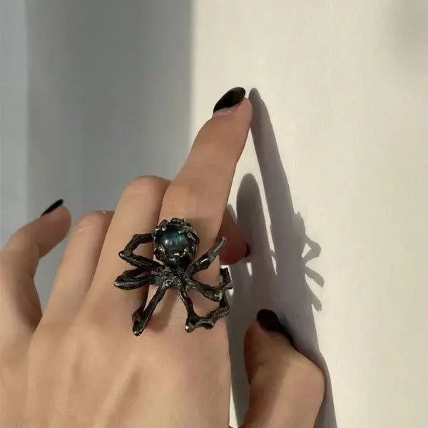Gothic Spider Webs Lizard Ring for Men Antique Silver
