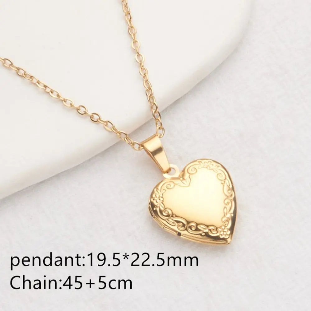 Photo Locket Necklace Pendant Titanium Steel Gold Silver