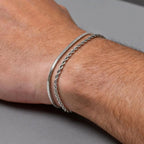 Men's Silver Stainless Steel Chain Bracelets, Adjustable Rope Wristband