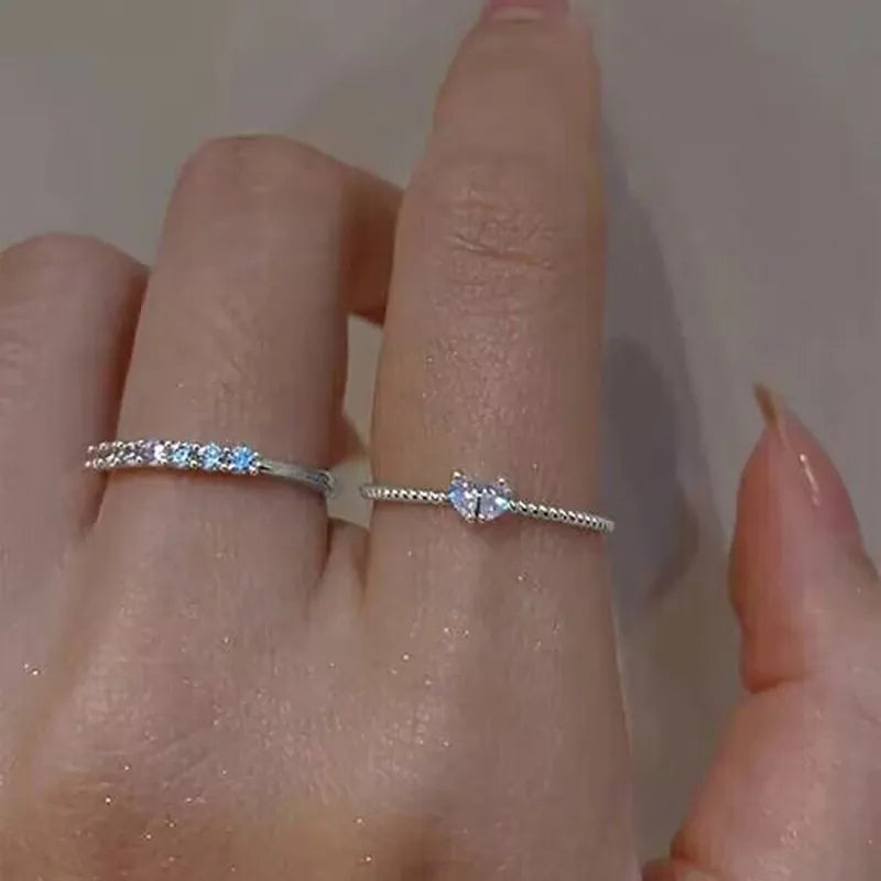 Kpop Gothic Heart Metal Ring for Women in Silver Color