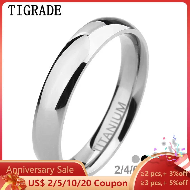TIGRADE Titanium Wedding Band Classic Rings Silver Black 3-15