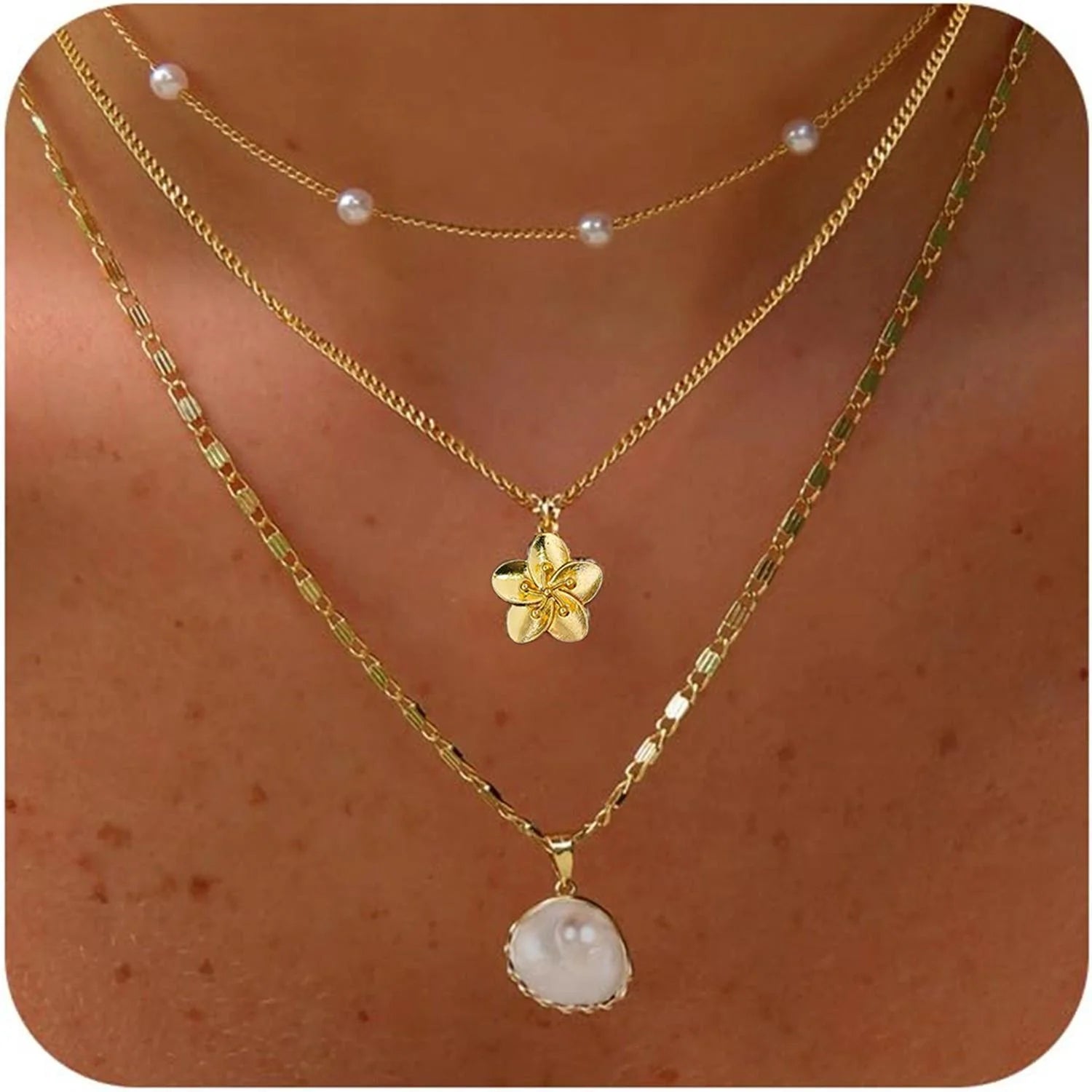 Faux Pearl Seashell Flower Necklace Set for Women