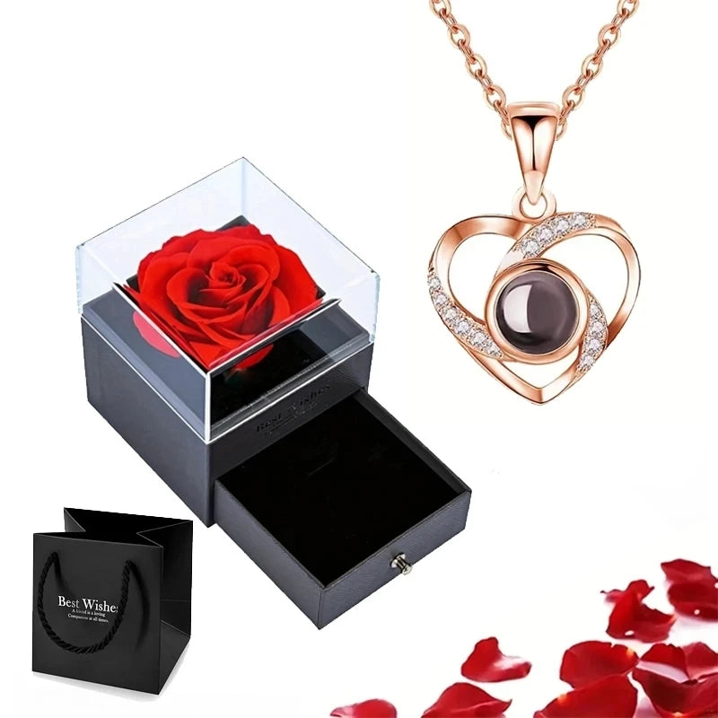 Projection Necklace Set With Heart Pendant and Gift Box