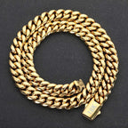 Cuban Link Chain Necklace Stainless Steel Gold Color 8-14mm