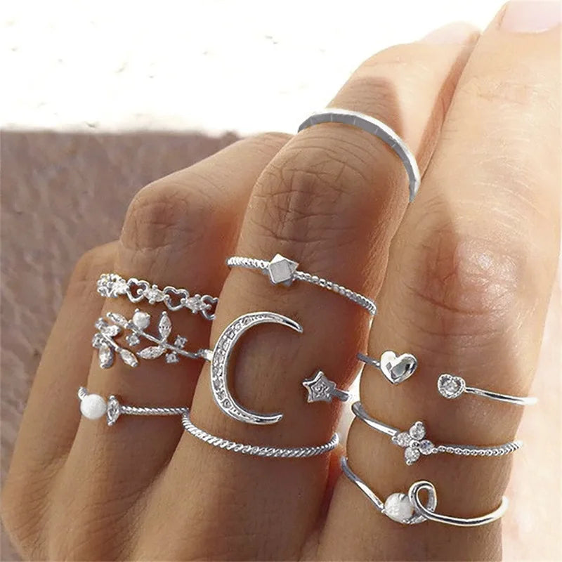 Cubic Zirconia Silver Crystal Rings Set for Women