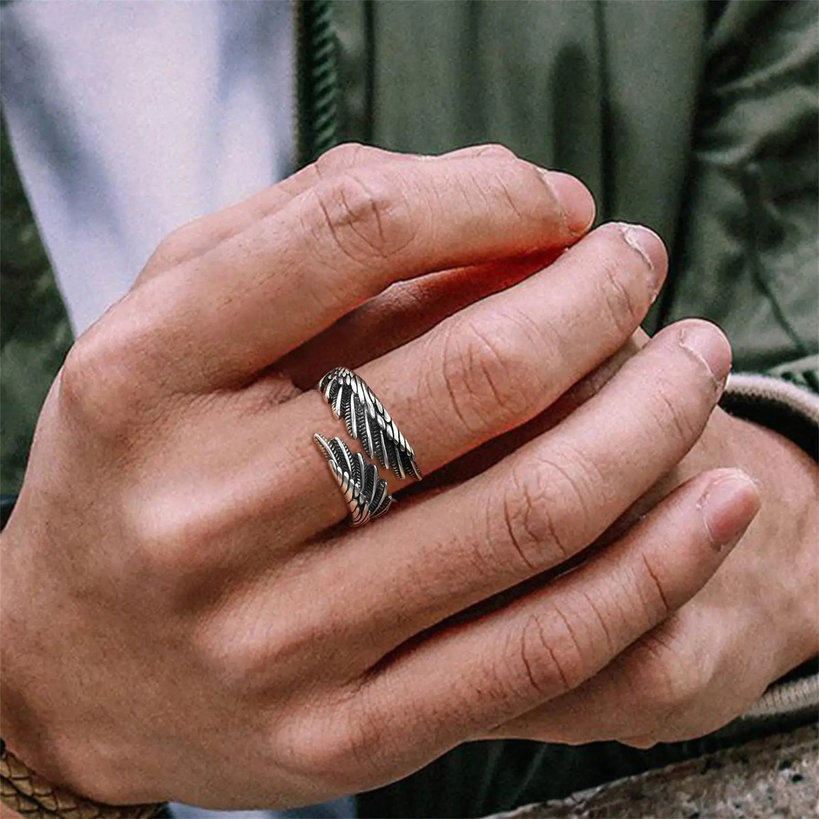 Wing Ring Vnox Adjustable Open Ring for Men
