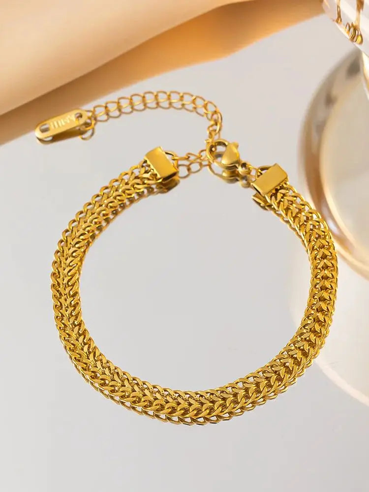 Gold Color Stainless Steel Twist Chain Bracelet for Women