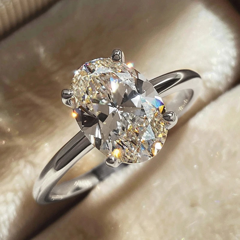 925 Sterling Silver Zircon Oval Stone Ring for Women