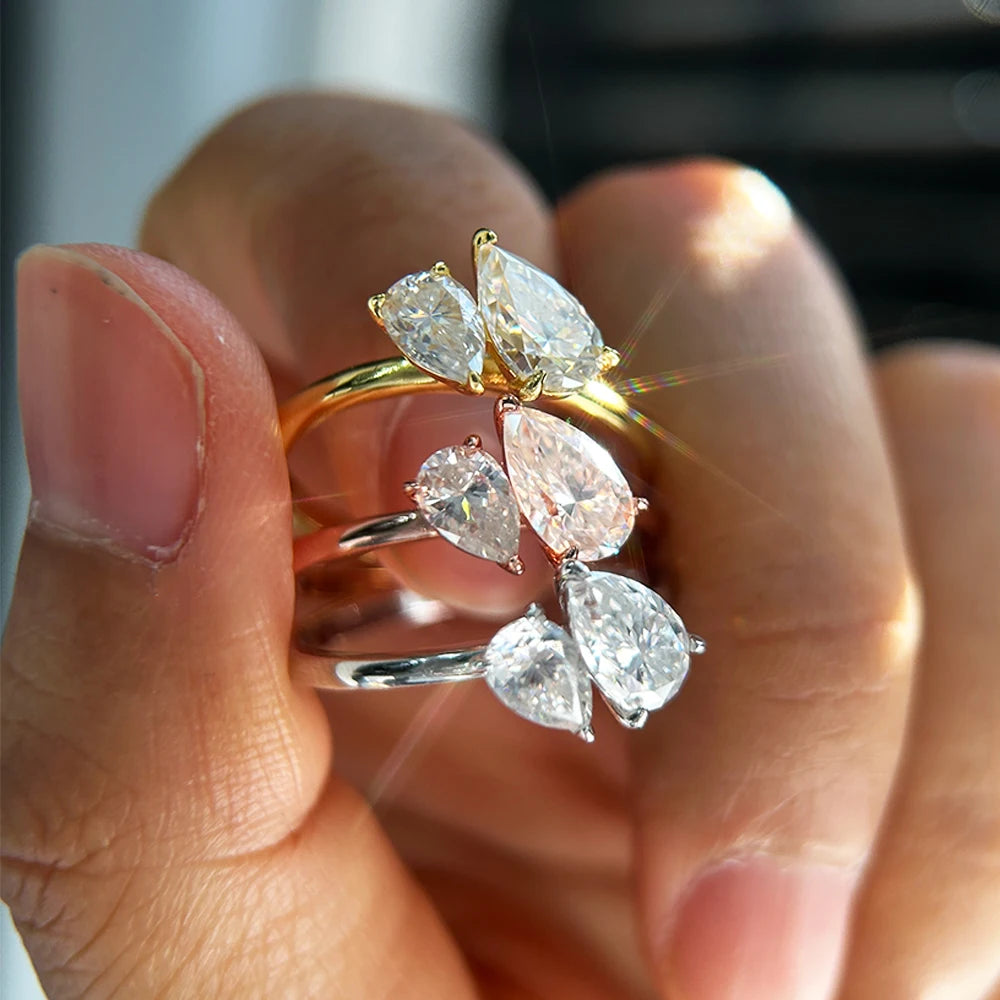 Double Pear Cut Moissanite Ring for Women 925 Silver