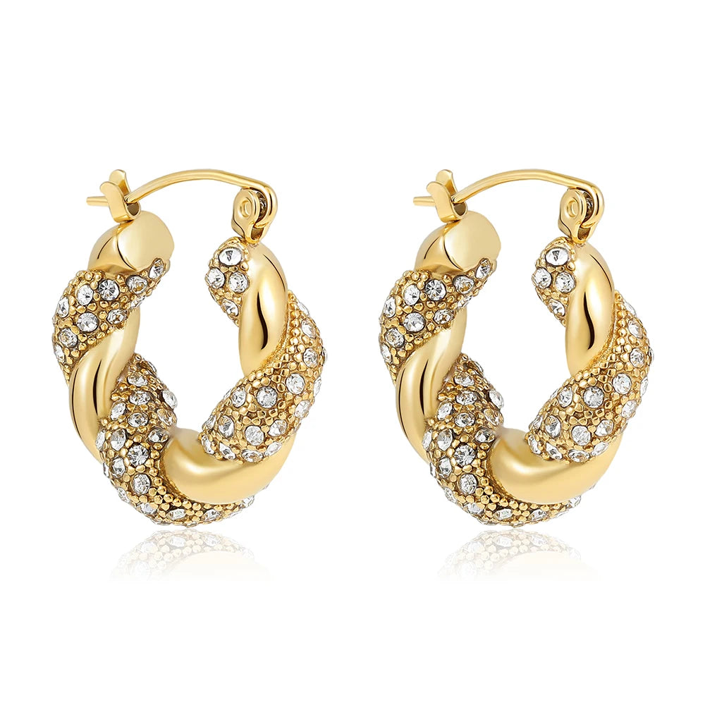 CZ Zircon Gold Plated Huggie Hoop Earrings for Women