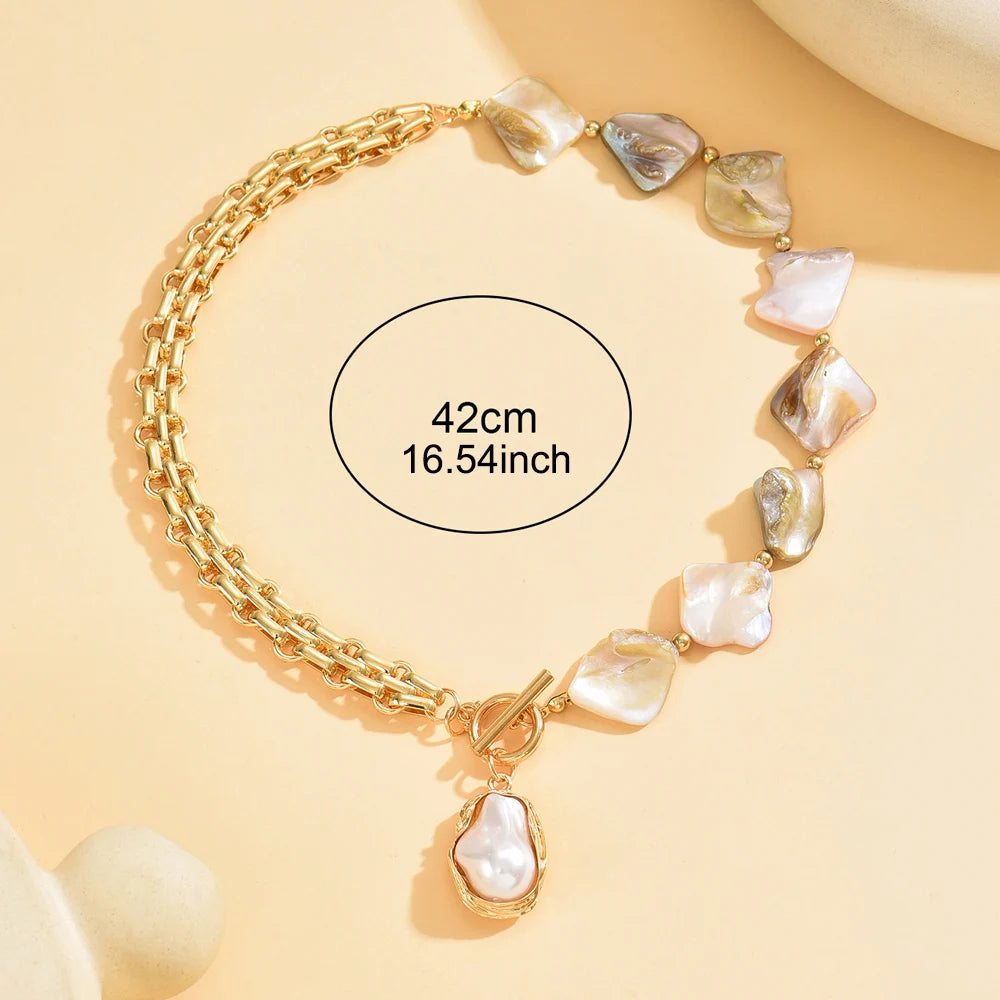 Boho Pearl Choker Necklace with Asymmetric Cuban Link Chain