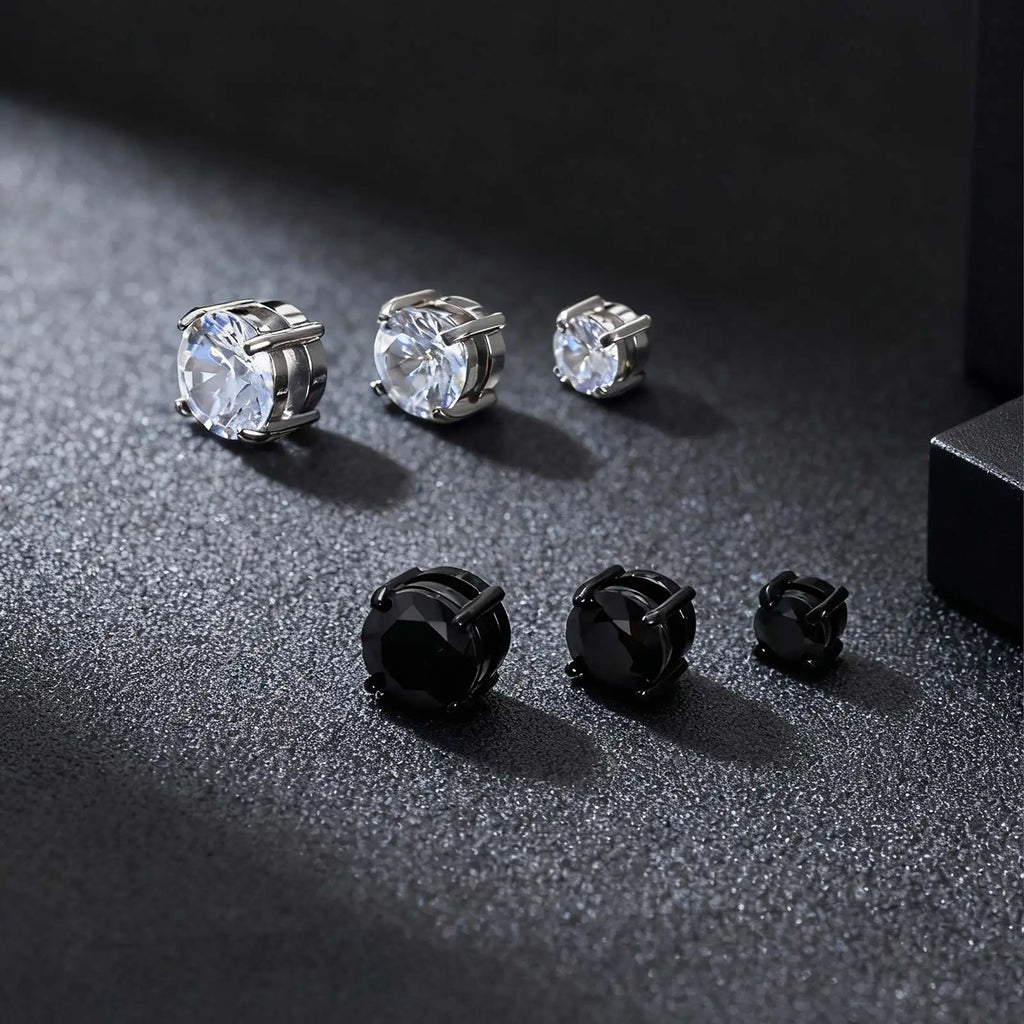 Punk Round Magnetic Zircon Stainless Steel Clip Earrings