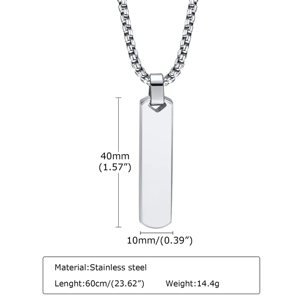 Stainless Steel Initials Vertical Bar Necklace for Men