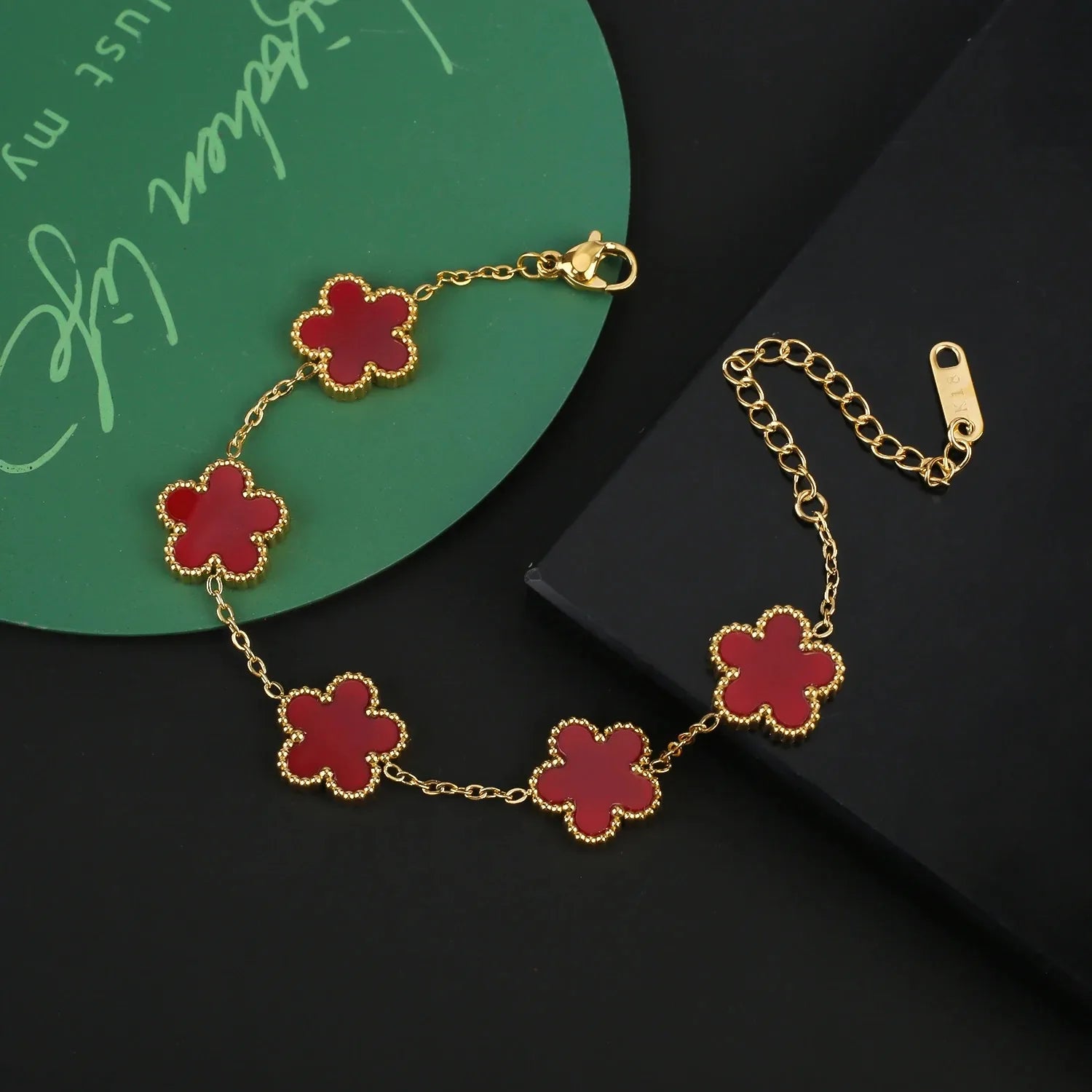 Adjustable Stainless Steel Five-Leaf Flower Bracelet for Women