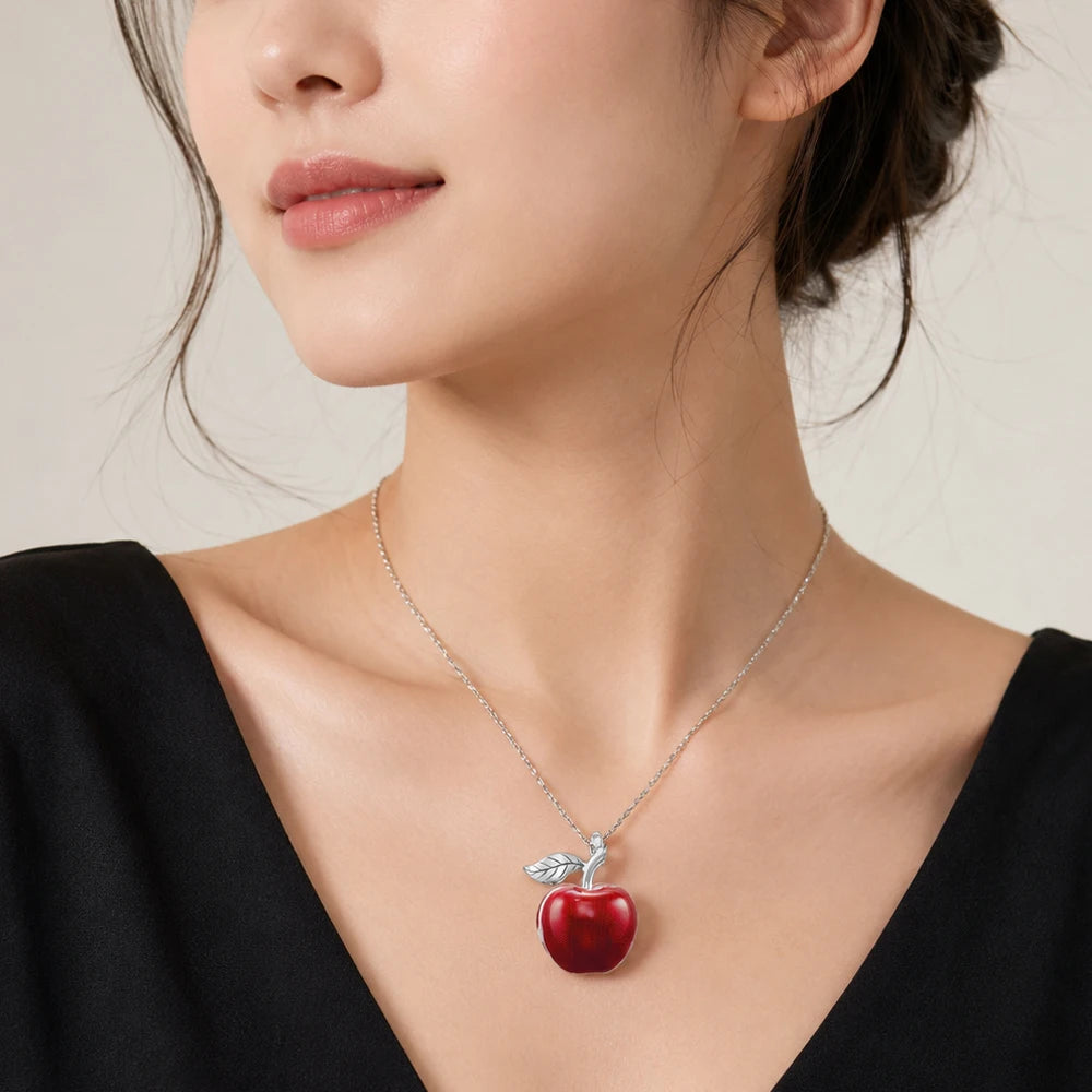925 Sterling Silver Big Red Apple Pendant Locket for Women