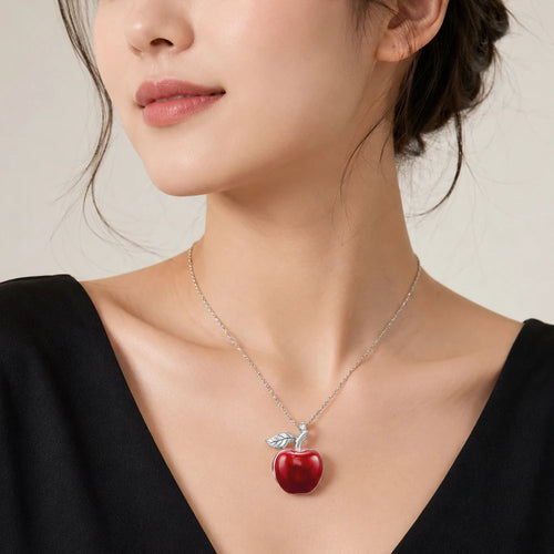 925 Sterling Silver Big Red Apple Pendant Locket for Women