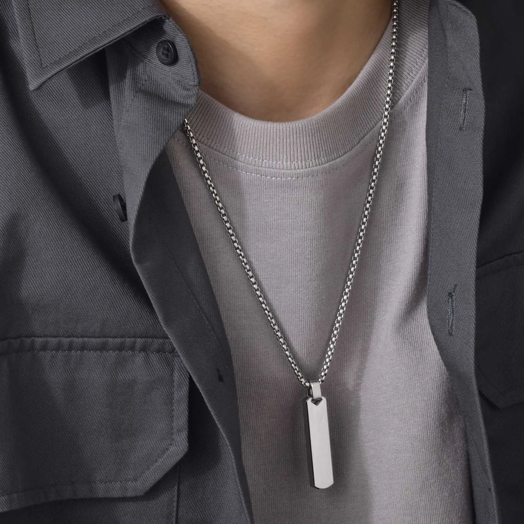 Stainless Steel Initials Vertical Bar Necklace for Men