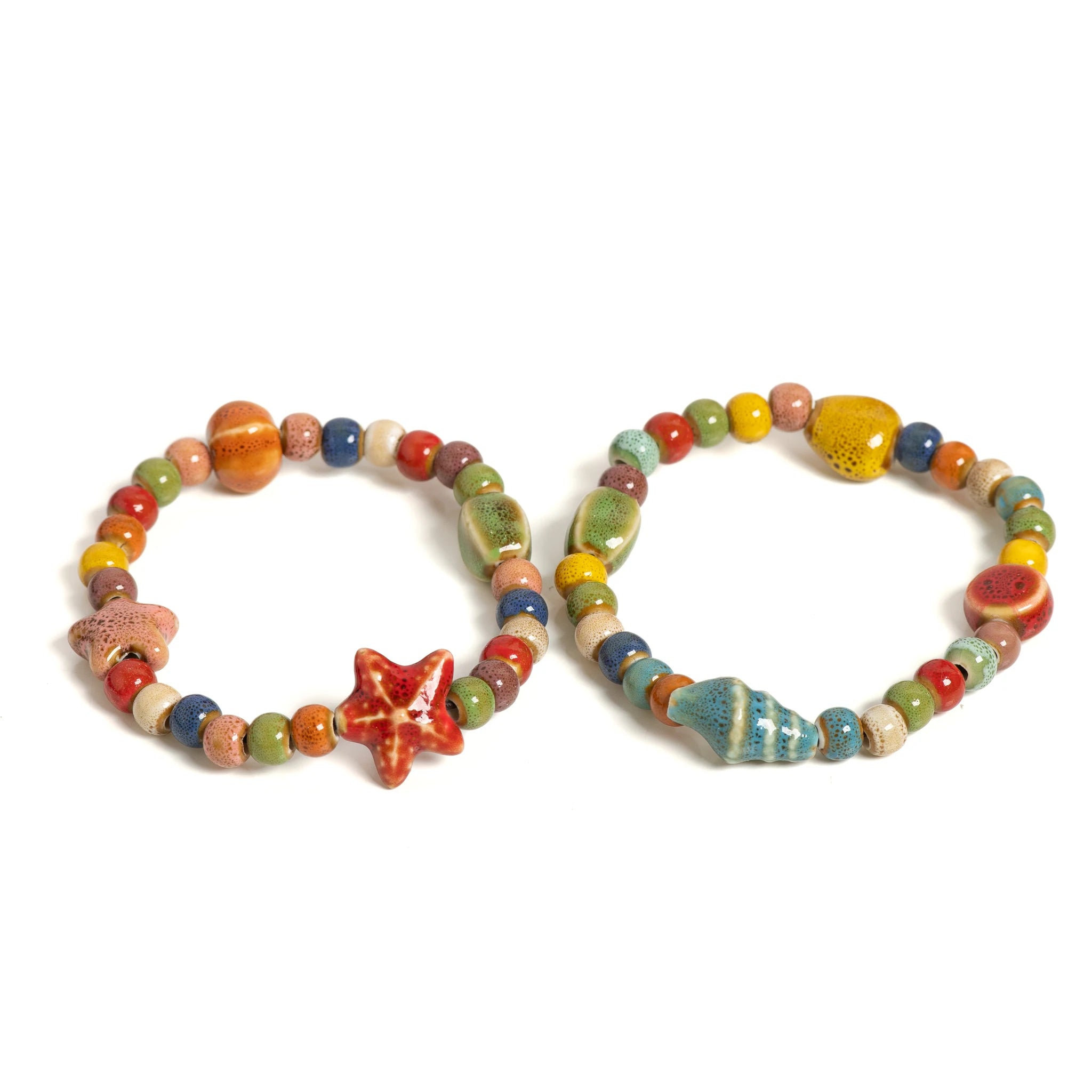 Ceramic Beaded Bracelet with Starfish and Seashells for Women