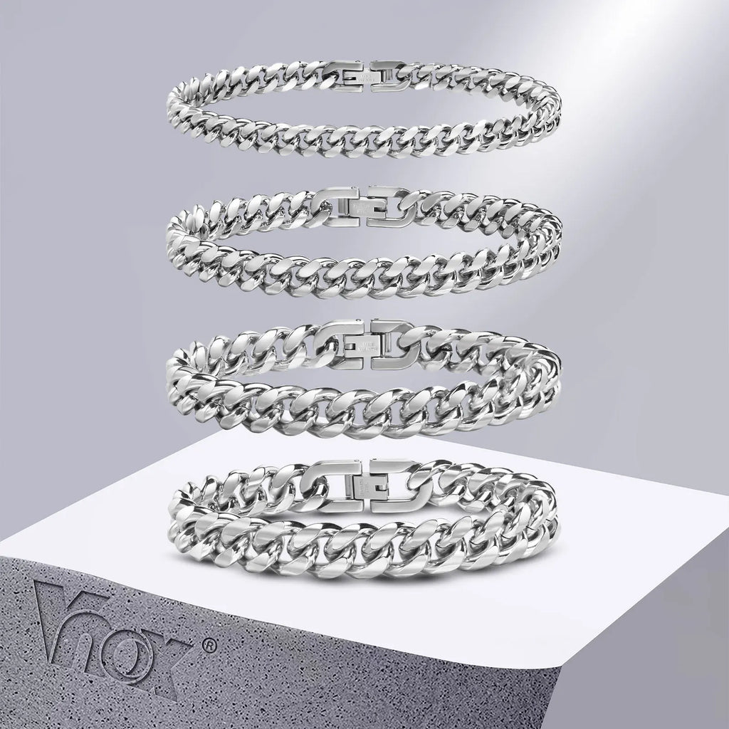 Cuban Chain Bracelets VNOX 6/8/10/12mm Stainless Steel Silver