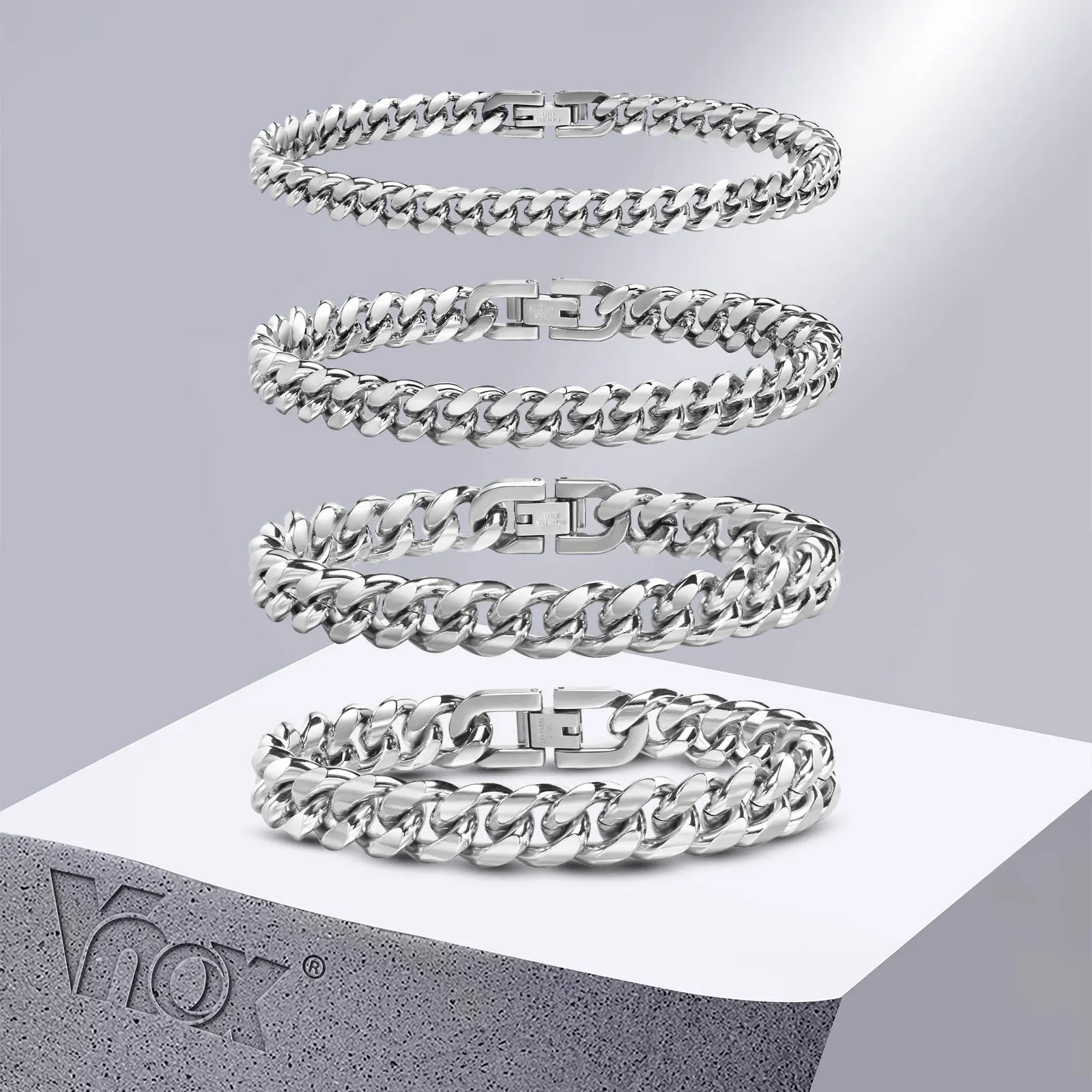 Cuban Chain Bracelets VNOX 6/8/10/12mm Stainless Steel Silver