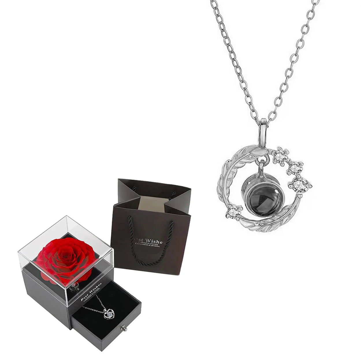 Projection Necklace Set With Heart Pendant and Gift Box