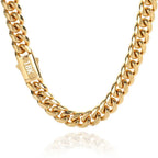 Cuban Link Chain Necklace Stainless Steel Gold Color 8-14mm