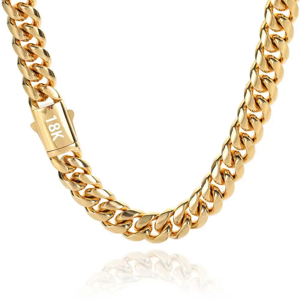 Cuban Link Chain Necklace Stainless Steel Gold Color 8-14mm