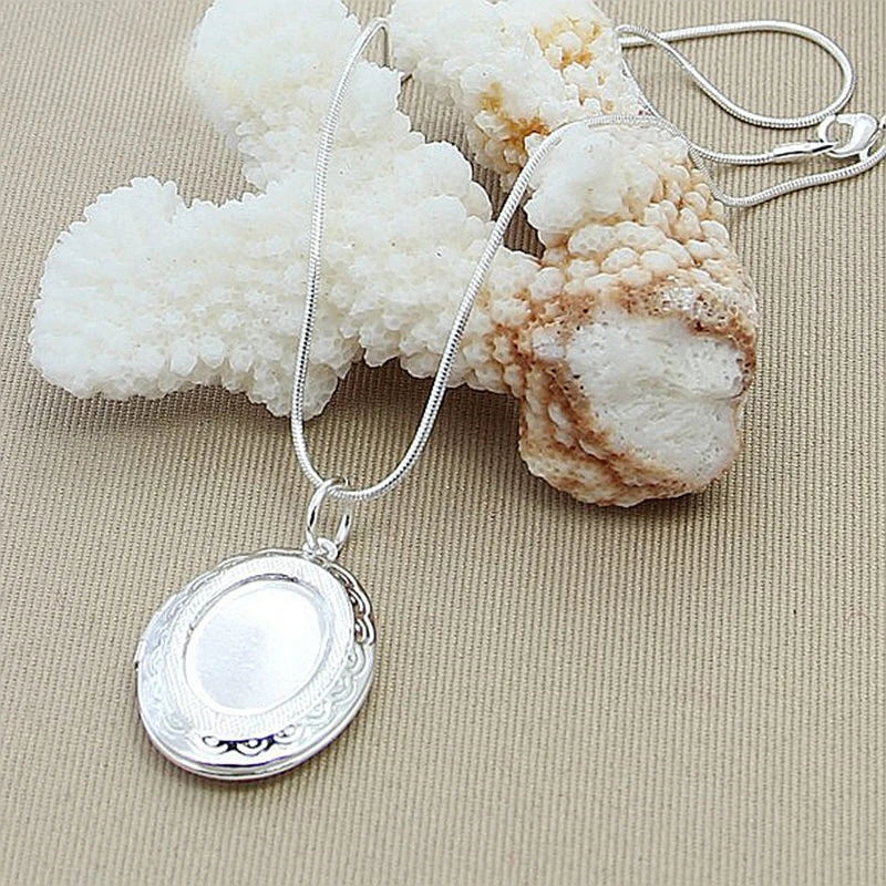 925 Silver Chain Necklace with Round Photo Locket Pendant