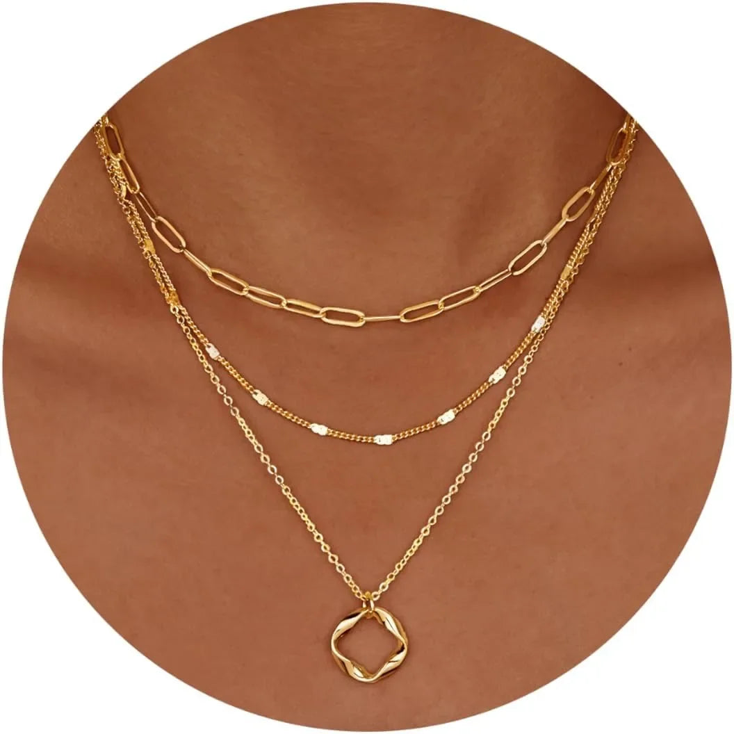 14k Gold Plated Layered Necklace Set for Women